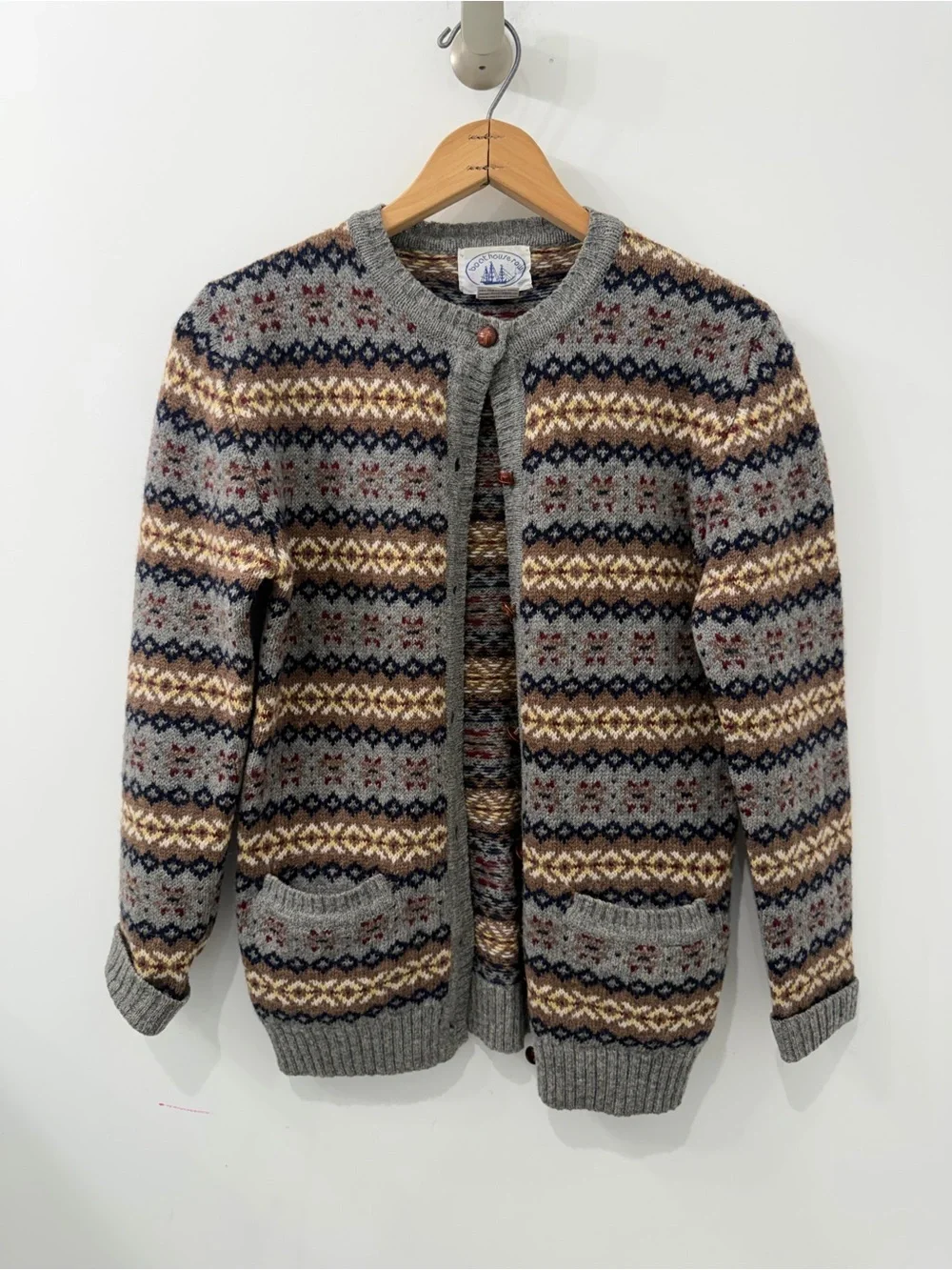 Vintage Scandinavian Hand Knit Shetland Wool Sweater Button Down Cardigan